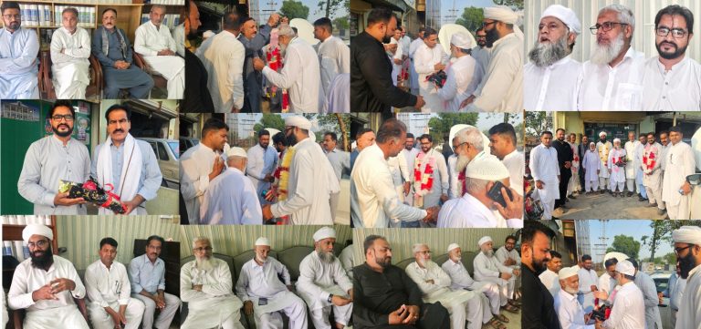 دینہ: عشقِ رسول ﷺ کے مرکزی امیر غلام رسول نقشبندی نے اپنی مرکزی ٹیم کے ہمراہ  پریس کلب دینہ  کا دورہ، پریس کلب کے عہدے داران و ممبران کی جانب سے شاندار استقبال ۔پھولوں کے ہار پہنائے